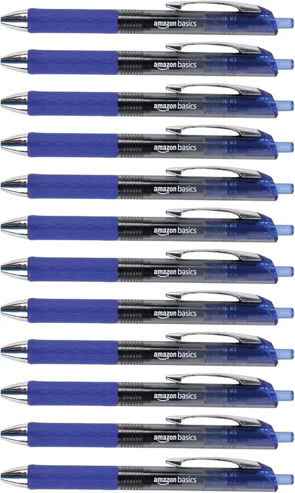 Amazon Basics Retractable Gel Pens, Fine Point 0.7mm, Smooth Writing, No-Smear Ink, Blue, 12-Pack