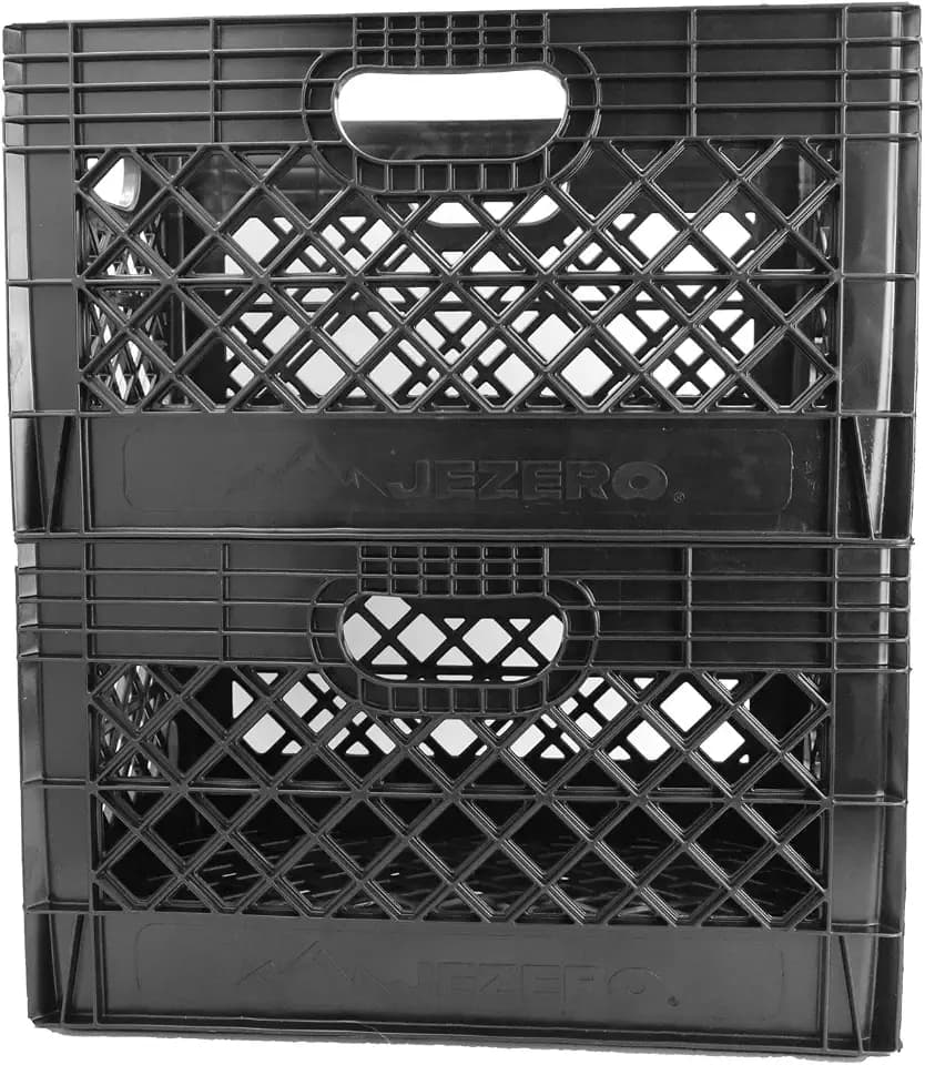 JEZERO 24 Quart 2-Pack Heavy Duty Plastic Crate | Stackable Multi-Purpose Storage Bin for Garage, Home, Office, Groceries, Outdoor, Camping & Kayaking | Black Utility Tote, 19" x 13" x 11"