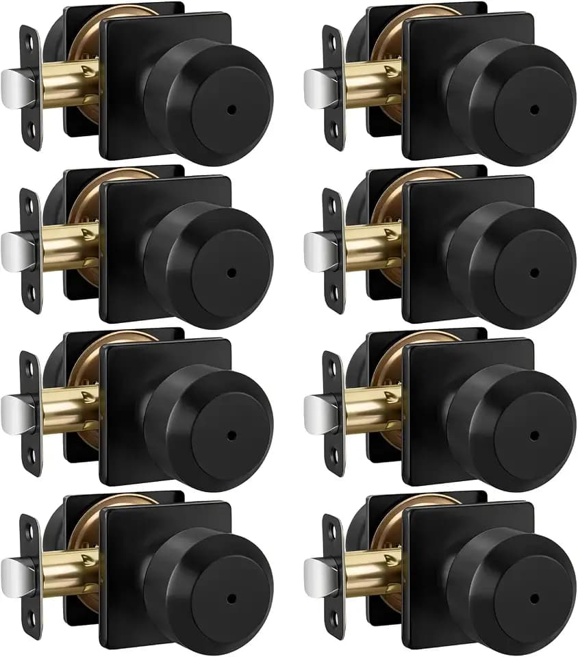 Goldenwarm Matte Black Door Knobs Interior, Bedroom Door Knob Bathroom, Interior Door Knobs Privacy Modern Door Knob 8 Pack