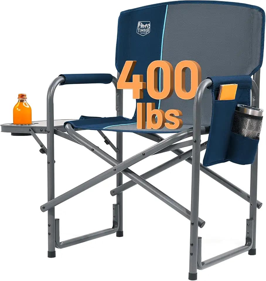 Timber Ridge Aluminum Oversized Camping Chair, Lightweight Portable Directors Chair with Side Table Detachable Side Pocket for Outdoor Camping, Lawn, Picnic, Support 400lbs Blue