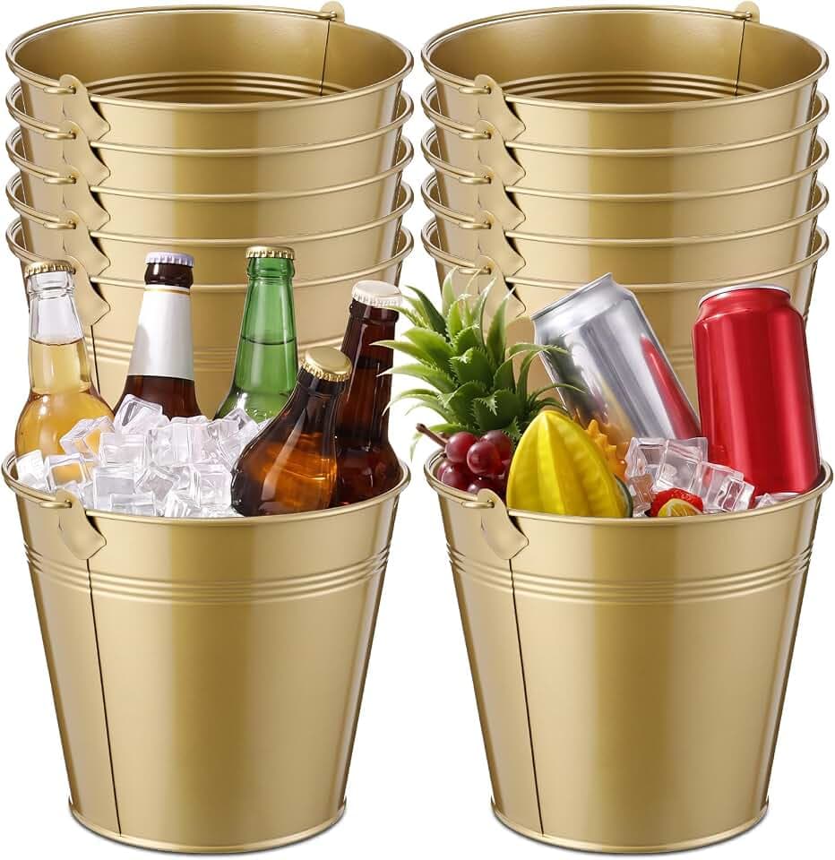 Didaey 12 Pcs Metal Beer Bucket Bulk Ice Bucket, 7.1 x 6.5 x 5.1, Gold