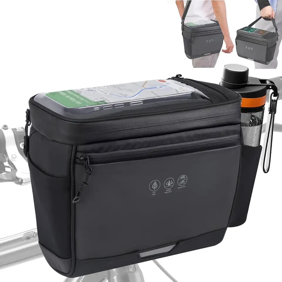 Bike Handlebar Insulated Bag, Waterproof Mountain Bike Crossbar Front Bike Phone Bag Cooler Storage Pouch with TPU Touch Screen Insulation for Outdoor Hiking Travel 4L