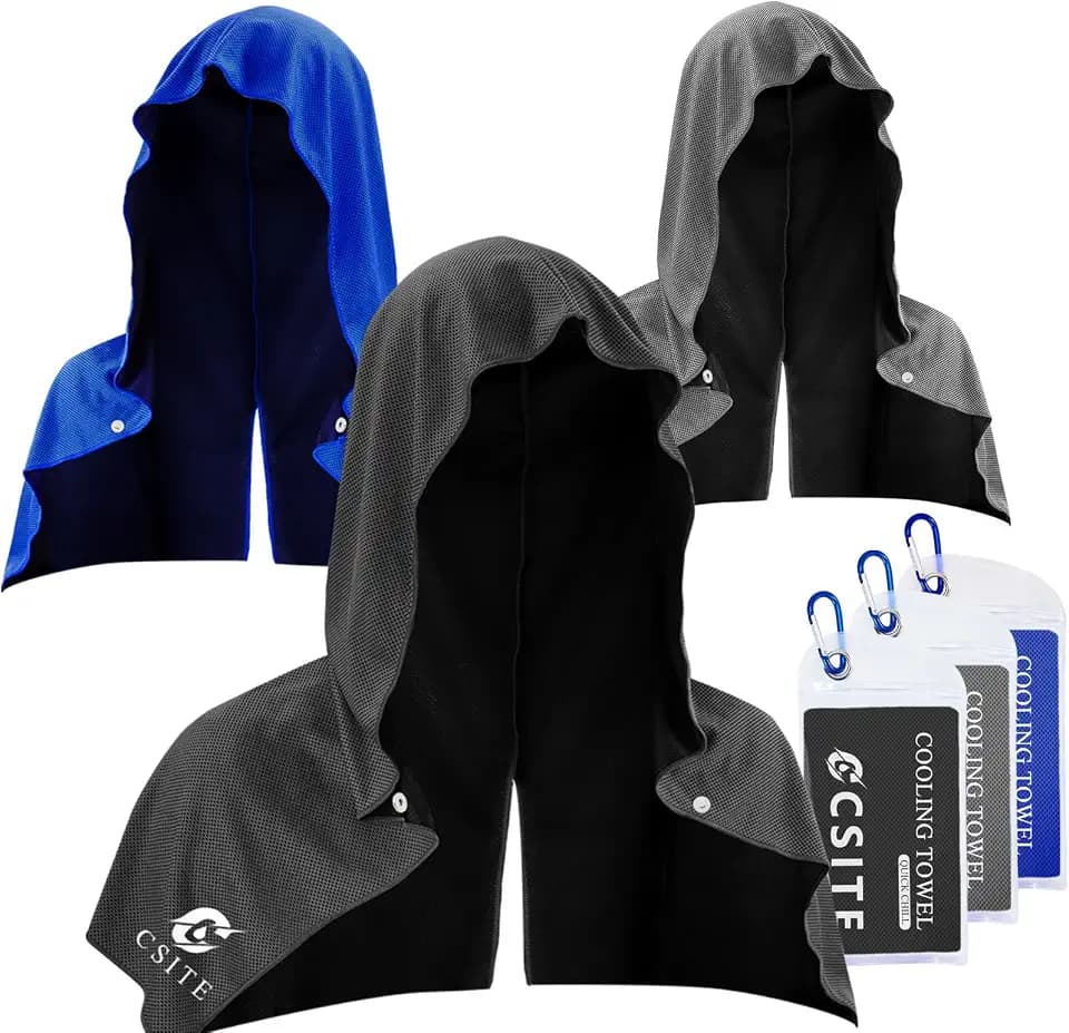 CSITE 3 Pack Cooling Hoodie Towels, Instant Cooling Towels for Neck and Face, UPF 50 Sun Protection, Ice Towel for Hot Weather, Head Towel for Sports, Camping, Cycling & More Activities