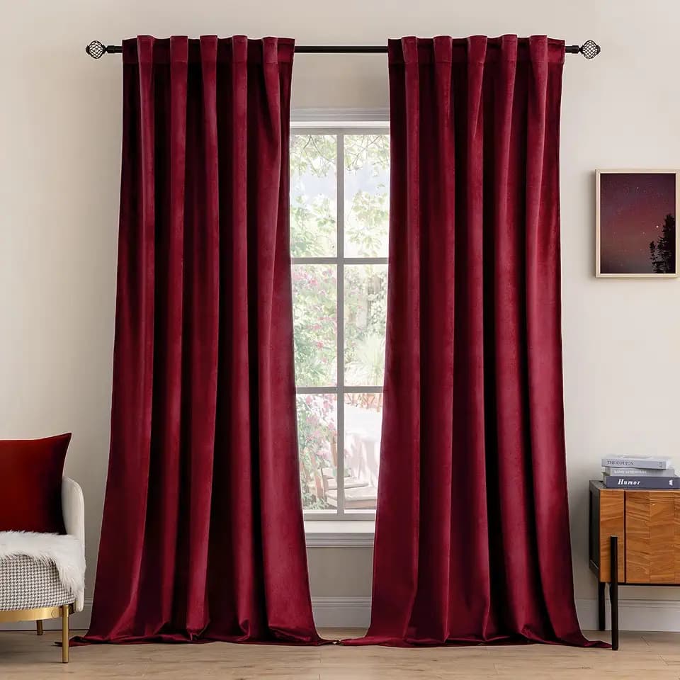 MIULEE Velvet Curtains 52x96 inches 2 Panels Burgundy Red Blackout Curtains