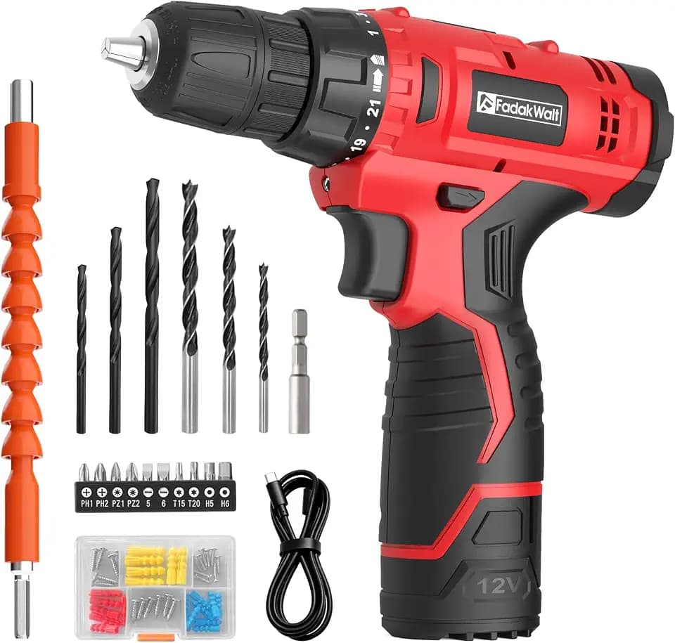 Fadakwalt Cordless Drill Set, 20V Electric Power Drill with Battery And Charger