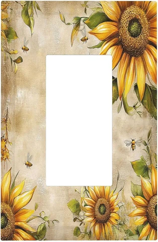 Decorative Outlet Covers Vintage Sunflower Bee Yellow Floral 1 Gang Single Rocker Light Switch Cover Plate Wall Plates Gfci Faceplate For Bed Room Home Decor