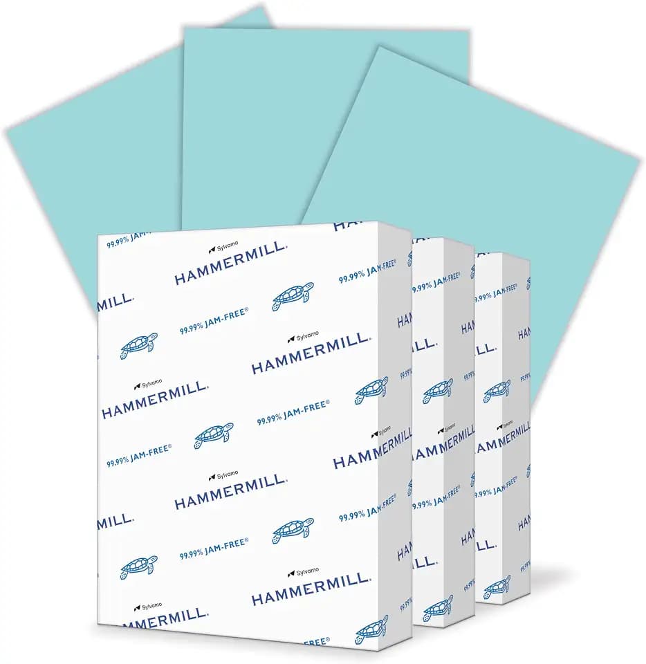 Hammermill Colored Paper, 20 lb Blue Printer Paper, 8.5 x 11-3 Ream (1,500 Sheets) - Made in the USA, Pastel Paper