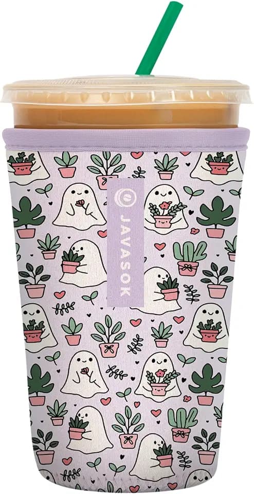 Sok It JavaSok Iced Coffee & Cold Soda Insulated Neoprene Cup Sleeve (Boo-tanicals, Medium: 22-28oz)