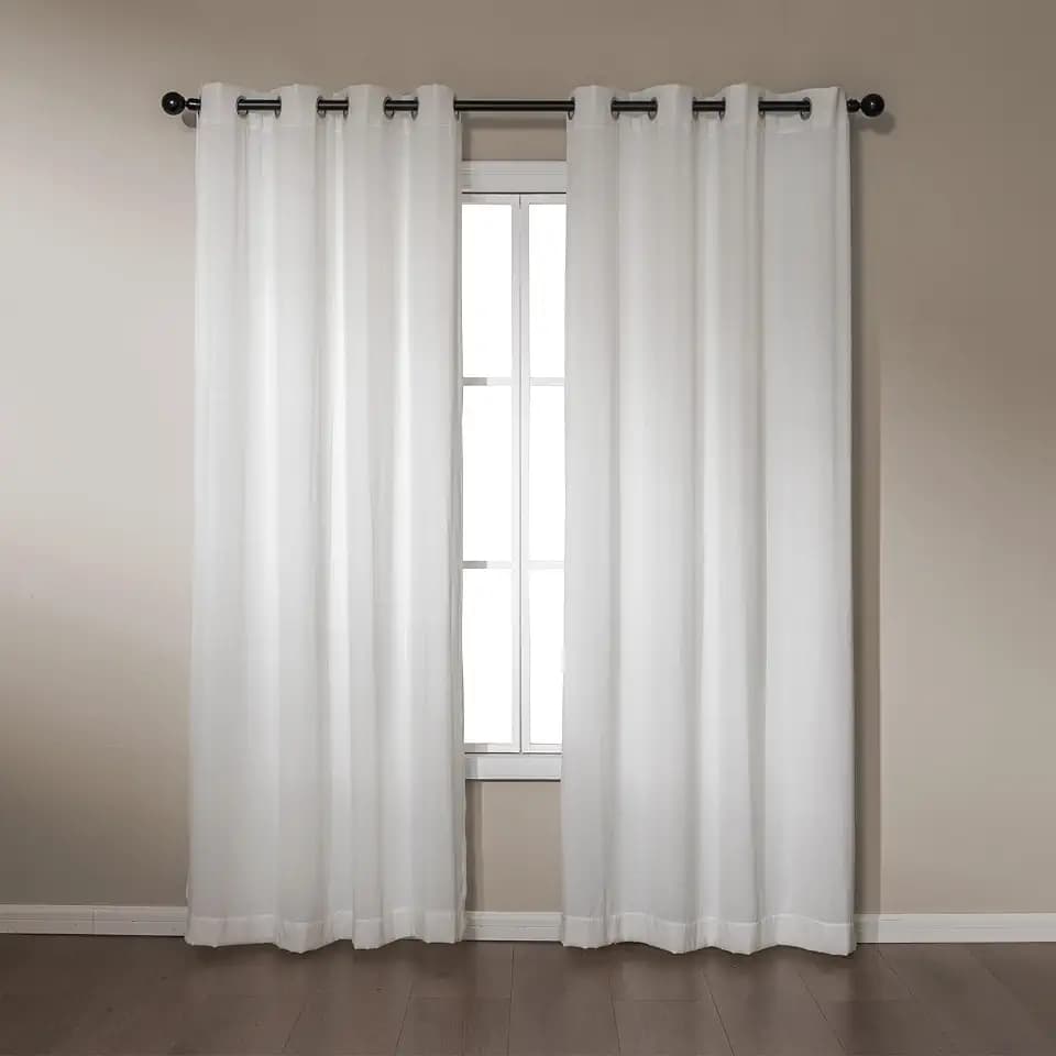 Amazon Basics Chenille Room Darkening Curtains, Light Filtering Window Drapes for Bedroom and Living Room, 2-Panel Set with Grommets, 52" W × 84" L, White Classic