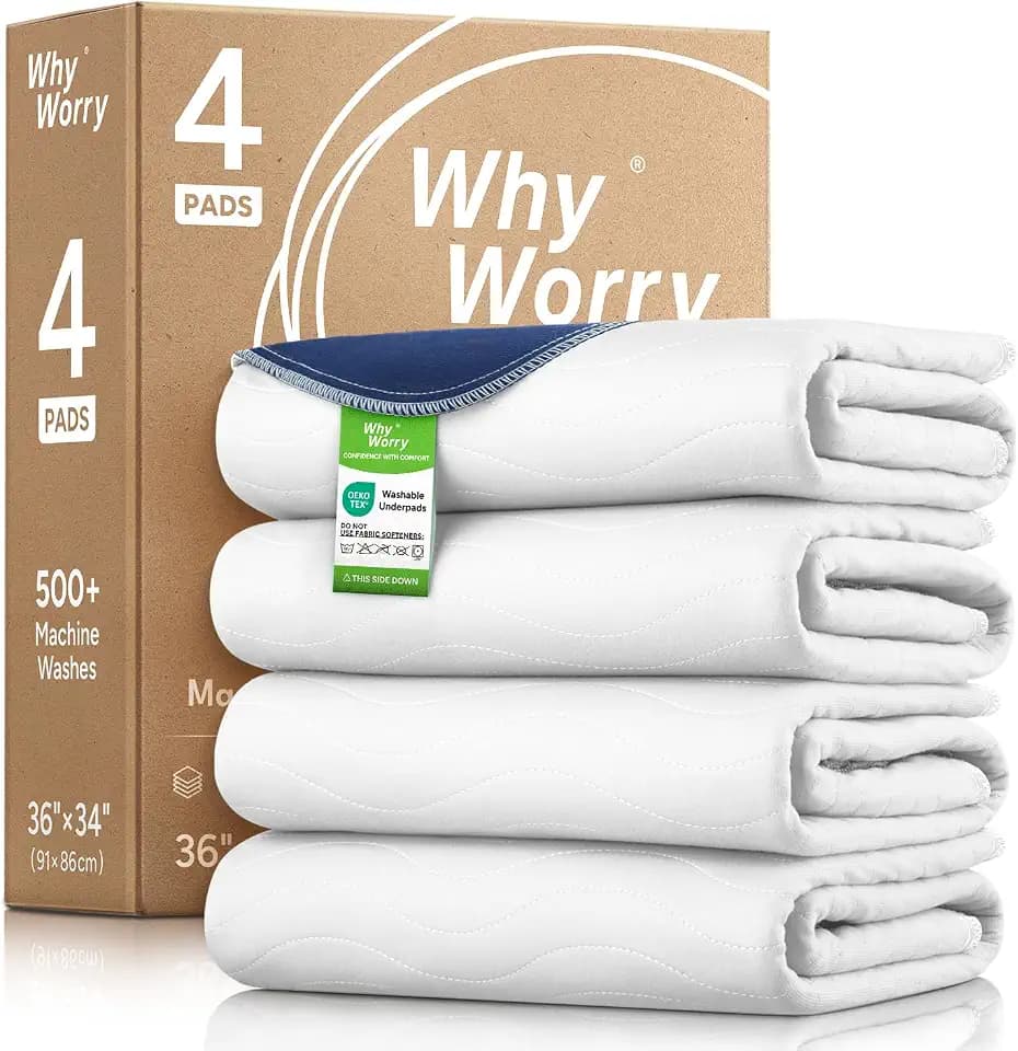 WhyWorry Inkontinenzunterlage Waschbar 86 x 91 cm Matratzenschutz, Wasserdichte Matratzenauflage Bett Inkontinenzauflage für Erwachsene und Kinder, nässeschutz Inkontinenz Bettunterlage, Weiß, 4 Stück