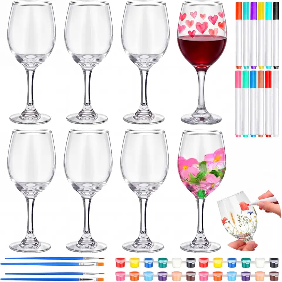 Pickmesh Paint Your Own Wine Glass Crafts Glass Painting DIY Markers Acrylic Paint with Brushes to Design Your Own Personalized Craft(8,High Feet)
