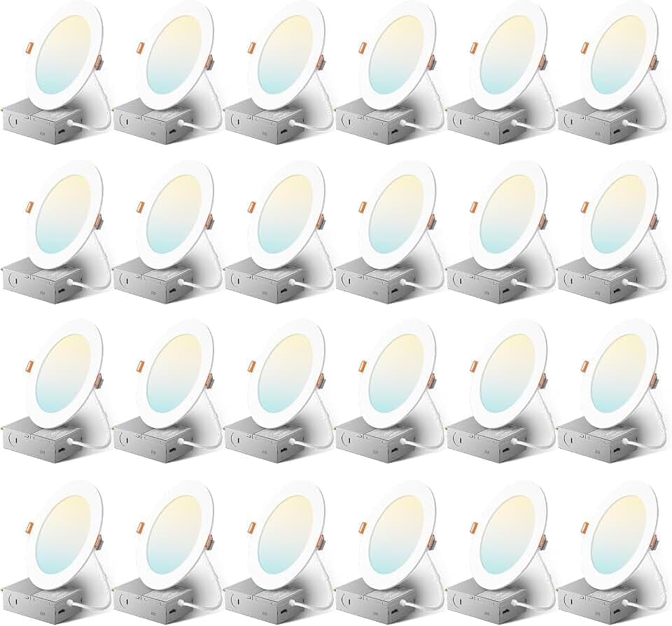 Amico 24 Pack 6 Inch Ultra-Thin LED Recessed Ceiling Light, 5CCT, 1050LM