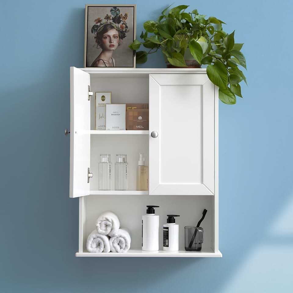 VANIRROR White Bathroom Wall Mounted Cabinet Wooden Over the Toilet Storage