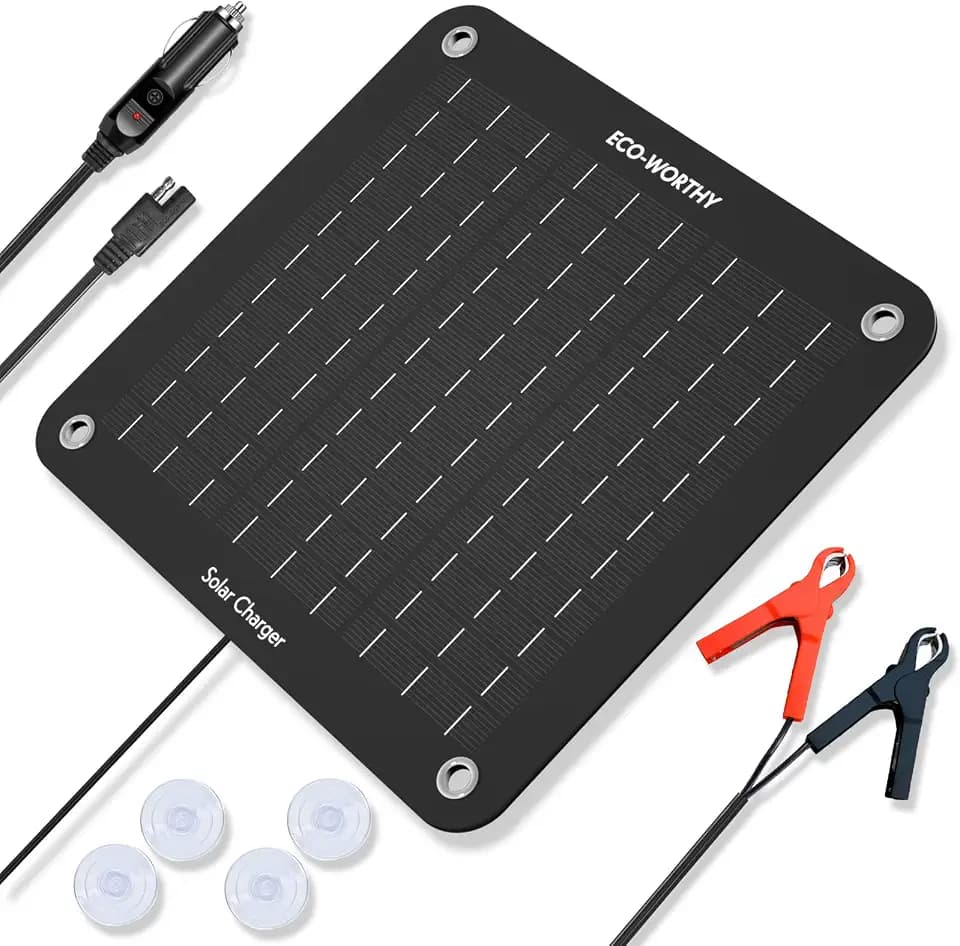 ECO-WORTHY 18V 10W Portable Power Solar Panel Ladegerät für Auto-Backup-Boot mit Krokodilklemme Adapter