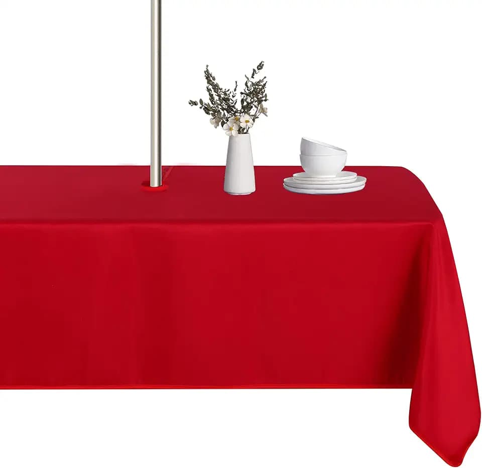 LUSHVIDA Square Outdoor Tablecloth with Umbrella Hole 60x60 Inch Red