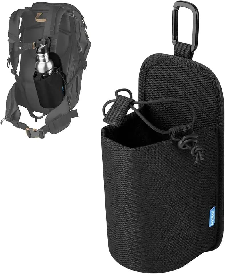 Xxerciz Water Bottle Holder for Backpack Shoulder Strap, Nylon Water Bottle Strap with Drawstring Carabiner, Portable Backpack Attachment Water Bottle Pouch for Hiking