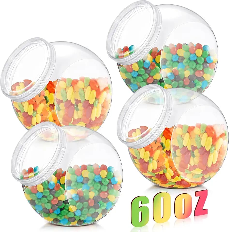 Willinglong 4 Pcs 60 oz Plastic Candy Jar with Lid, Clear Cookie Jars