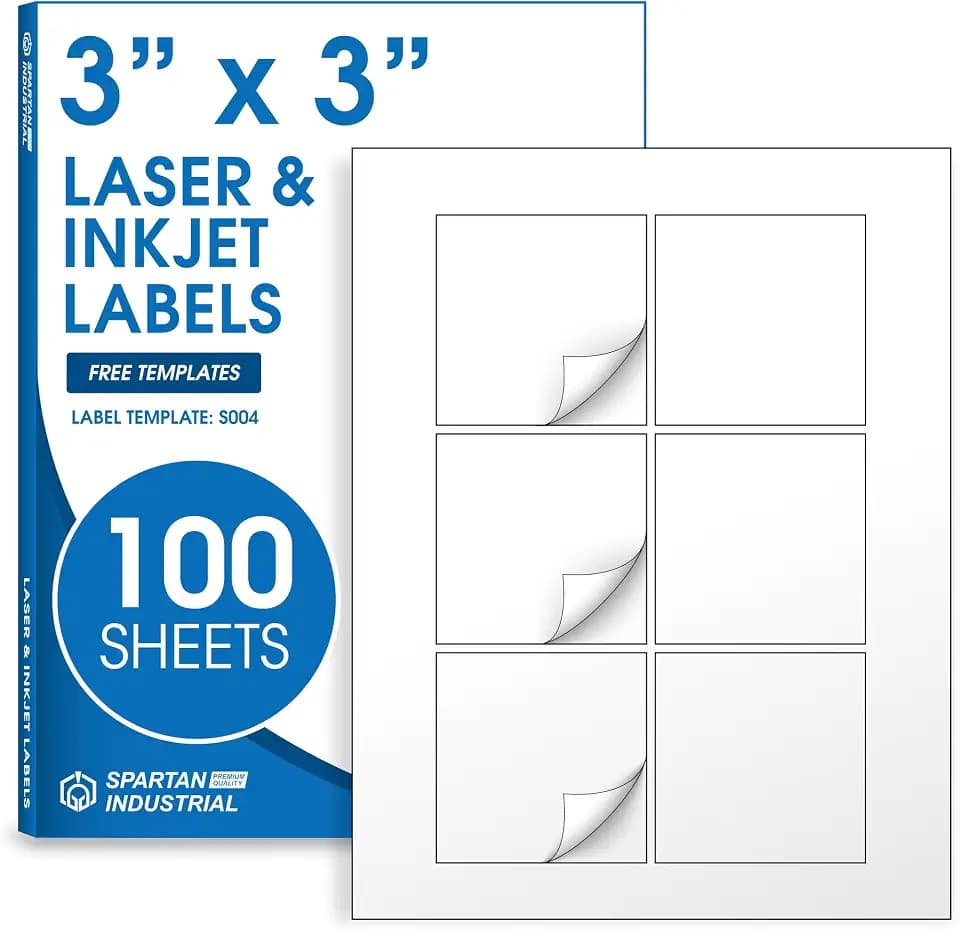 3" X 3" Matte White Printable Square Labels (100 Sheets, 600 Stickers)