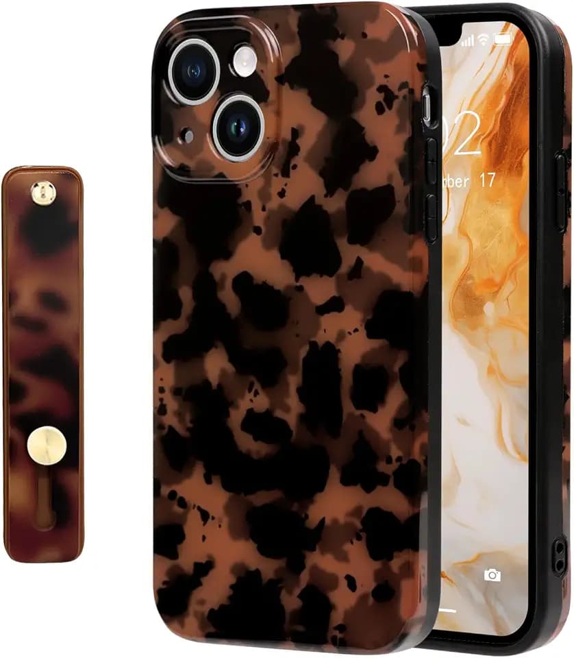 NITITOP for iPhone 14/15 Plus Case Cute Wrist - Black Leopard