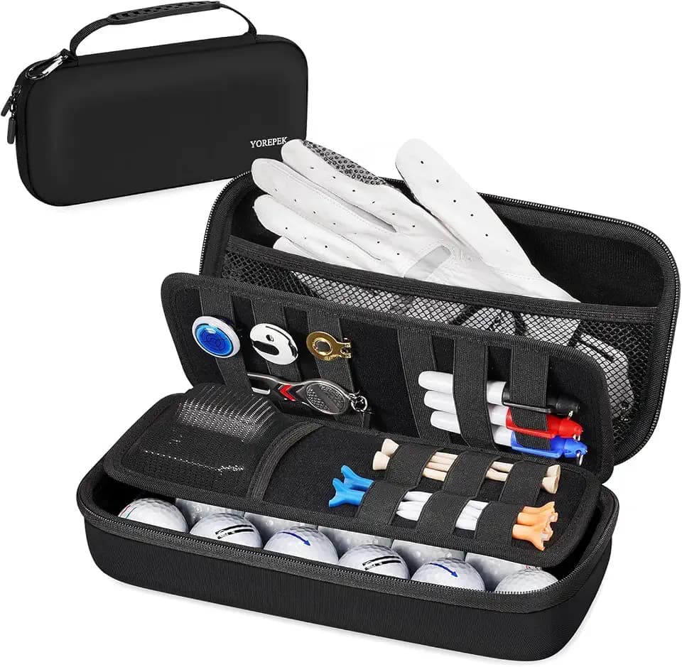 YOREPEK Golf Glove Holder with Removable Glove Shaper, Golf Valentines Gift, Protective Hard Shell Golf Accessories Case Bag with 2 Dividers Fits Balls, Tees, Markers, Cool Gifts for Golfers