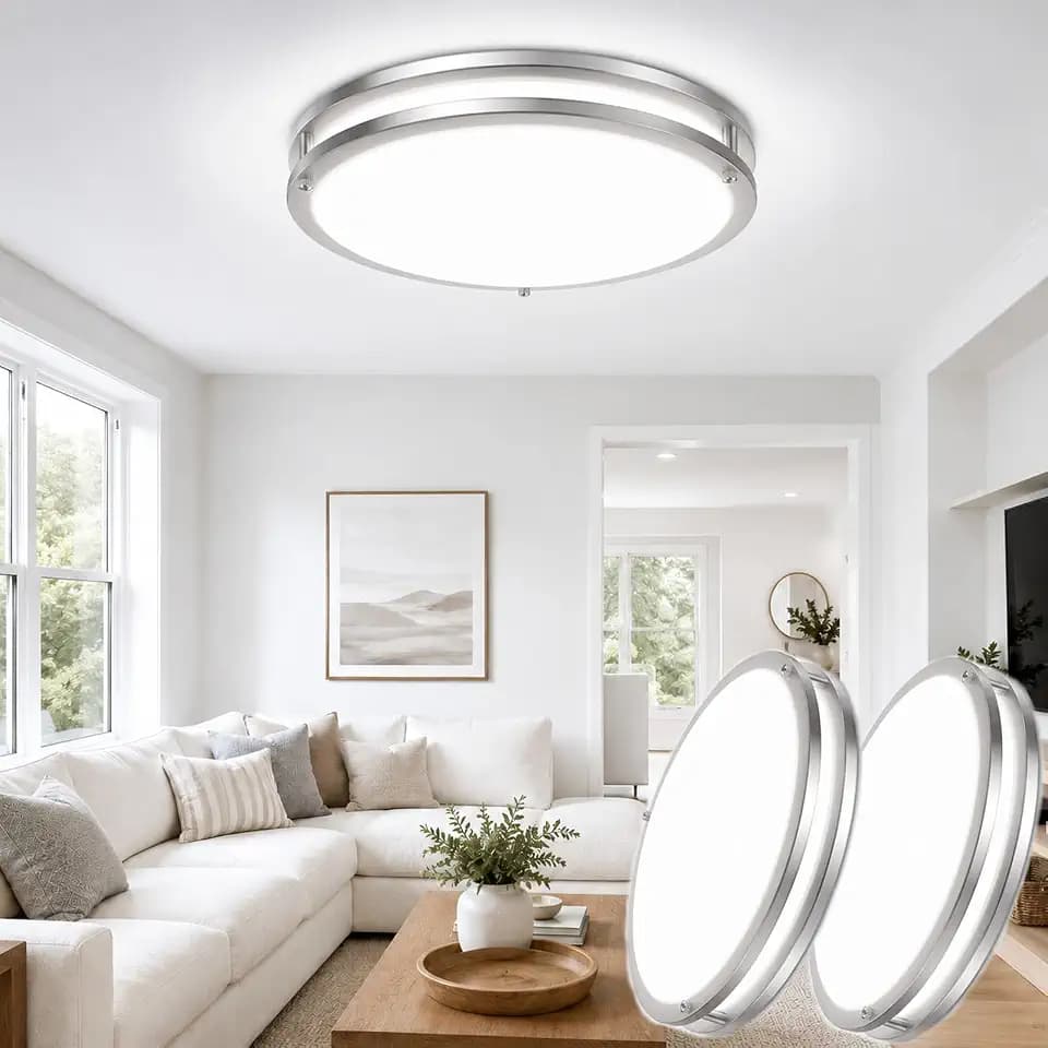16in 50W LED Ceiling Light Fixture 5600lm Super Bright, 2-Pack Dimmable LED Flush Mount Ceiling Lights 2700K-6500K Adjusted, Brushed Nickel Modern Light Fixture Ceiling for Living Room Bedroom Kitchen