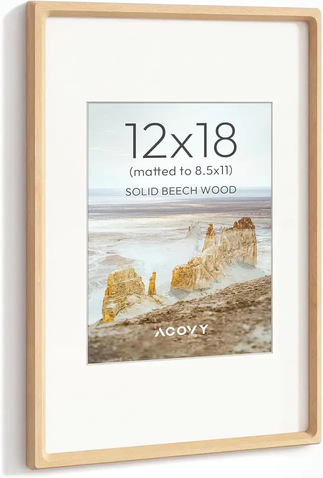 12x18 Picture Frame,USA-Sourced Beech Wood 12 x 18 Photo Frame with Matted to 8.5x11,12 by 18 Poster Frames with HD Tempered Glass,12 x18 Wooden Frames,12x18 Frame for Tabletop or Wall Display