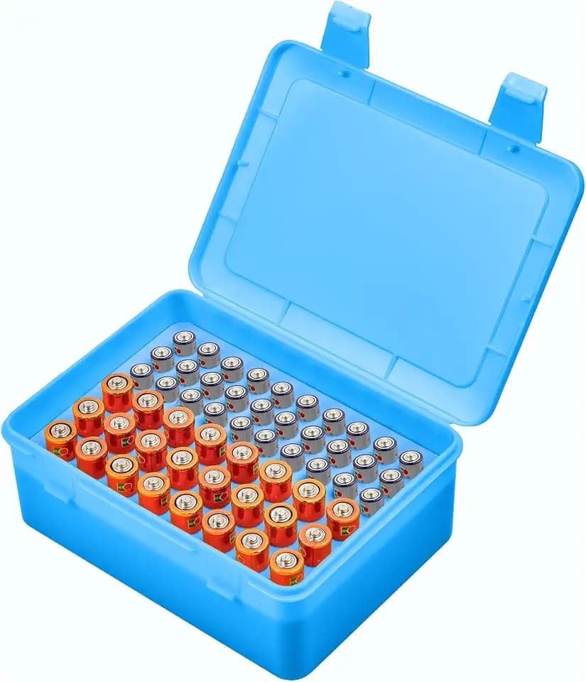 ALCYON Battery Organizer Box for 24 AA & 30 AAA Batteries-Blue