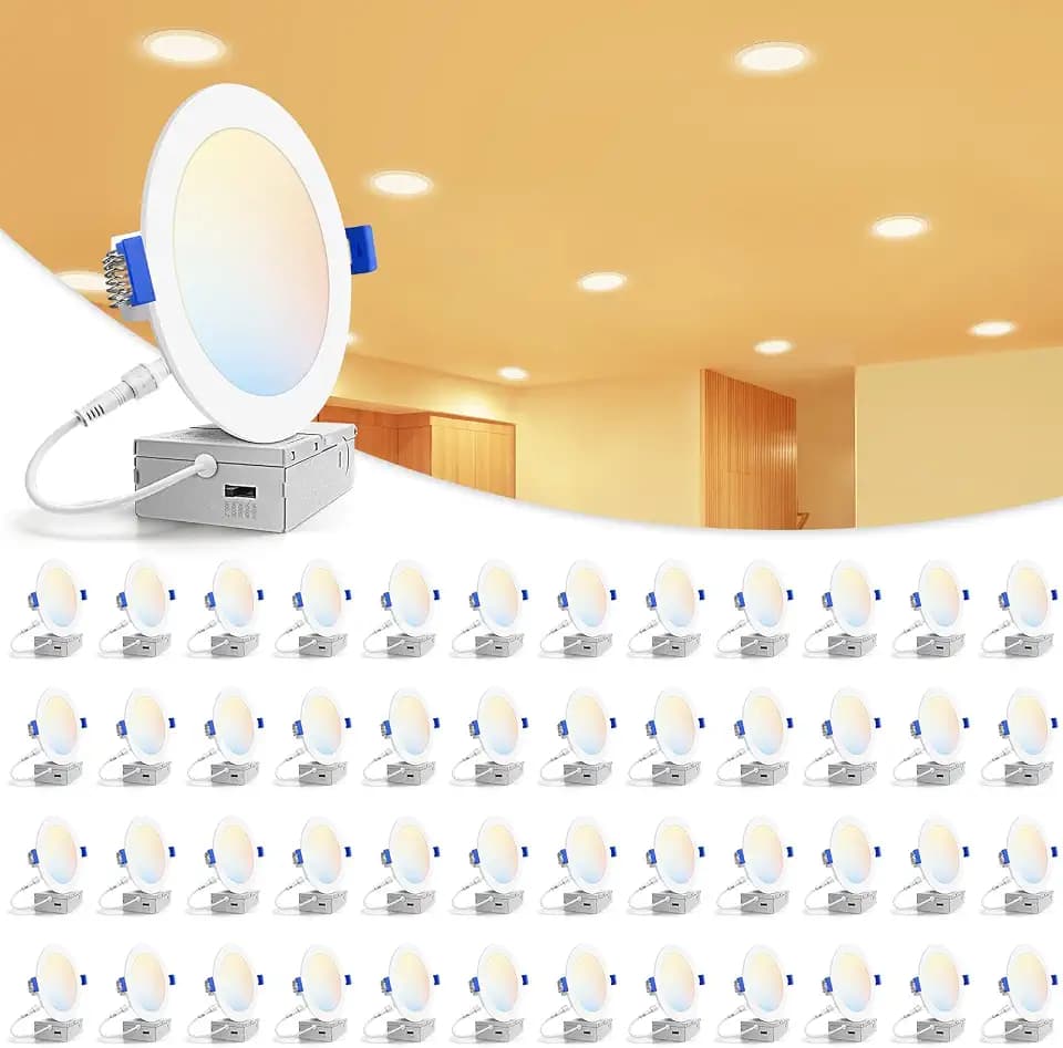 VOLISUN 48 Pack 6 inch Recessed Lighting, 5CCT, Ultra-Thin, 1080Lumen