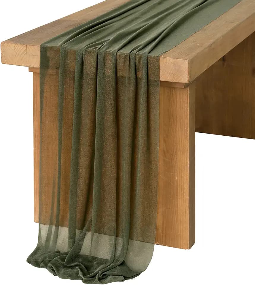 Ling's Moment 14Ft Emerald Green Table Runner, Sheer Chiffon Table Runners