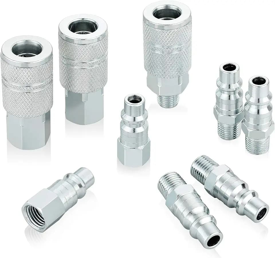 Industrial Air Coupler and Plug Kit, 3/8 Inch High Flow Body Size, 1/4 Inch NPT Threads Size, Steel Material, 9 Pieces Air Compressor Hose Accessories Fittings