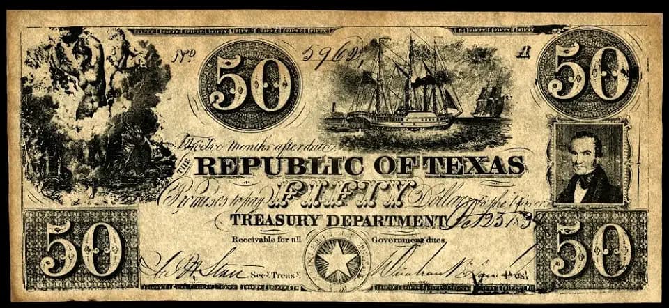 Texas Banknote 1839 Nfifty Dollar Banknote Issued By The Treasury Department Of The Republic Of Texas 23 Ocotber 1839 Poster Print by (18 x 24)