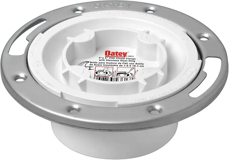 Oatey 43613 3 in. or 4 in. Fast Set White PVC Easy Tap Closet Flange with Stainless Steel Ring