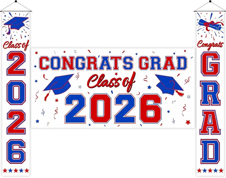 3 Pcs 2026 Red Blue Grad Banner Set