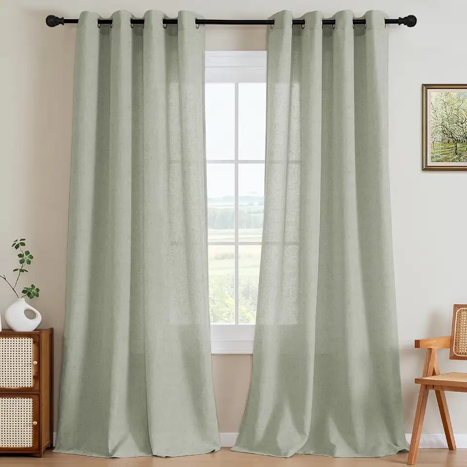 H.VERSAILTEX Elegant Linen Semi Sheer Blended Curtains Privacy Protection Light Filtering Nickel Grommet Window Panels/Drapes for Bedroom (Set of 2, 52x84-Inch, Sage)