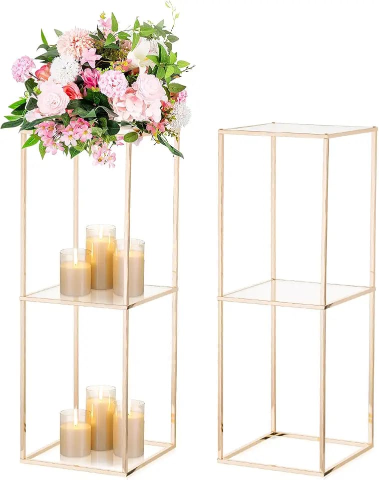 NUPTIO Gold Flower Stand Centerpiece, 31.5" Tall, 2-Layer, Gold, 2 Pcs