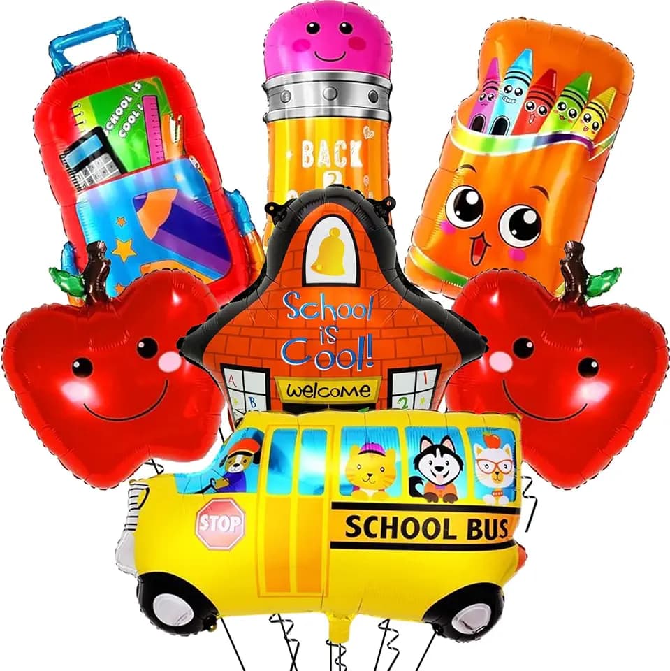 Back to School Balloons - 28 Inch School Bus Balloon for First Day of School Decorations - Schoolbag Pencil Crayon Foil Balloons for Welcome Back to School Party Decorations
