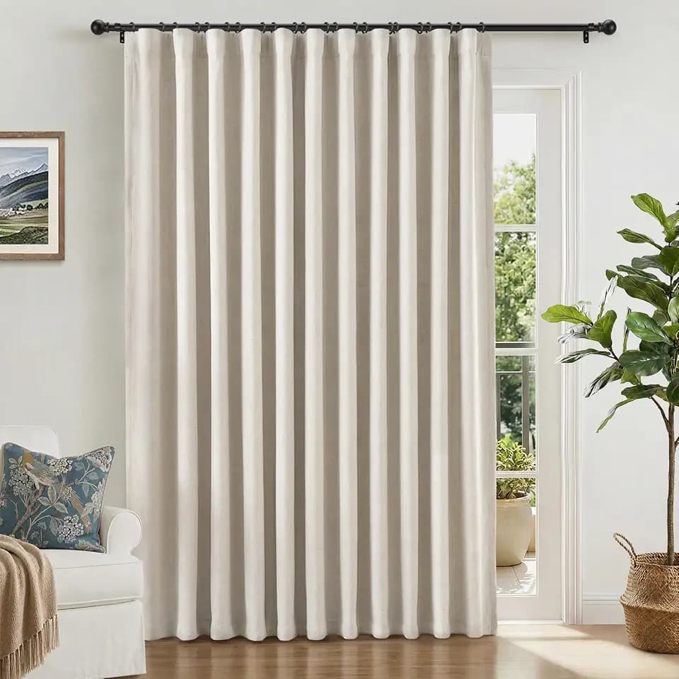 INOVADAY Linen Textured 100% Blackout Sliding Door Curtains 102x90 Beige