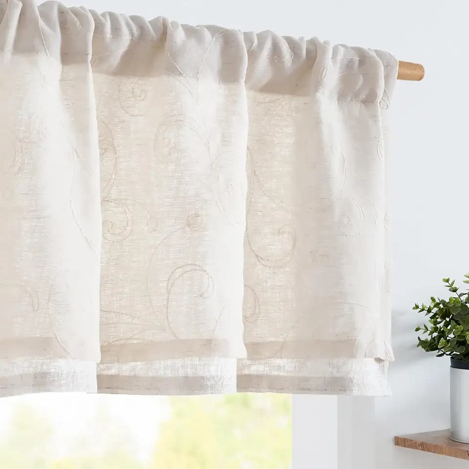 jinchan Kitchen Valance Curtain Double Layers, 1 Panel, Crude