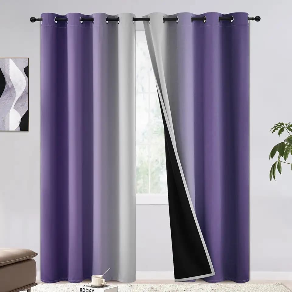 COSVIYA 100% Blackout Curtains & Drapes Ombre Lilac Curtains 84 inch Length