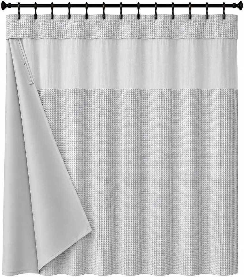 Hotel Style Waffle Weave Shower Curtain with Snap-In Waterproof Fabric Liner, Mesh Top Window, Water Resistant, Machine Washable, Hotel Bathroom Shower Curtain Set, 70 x 72 Inch