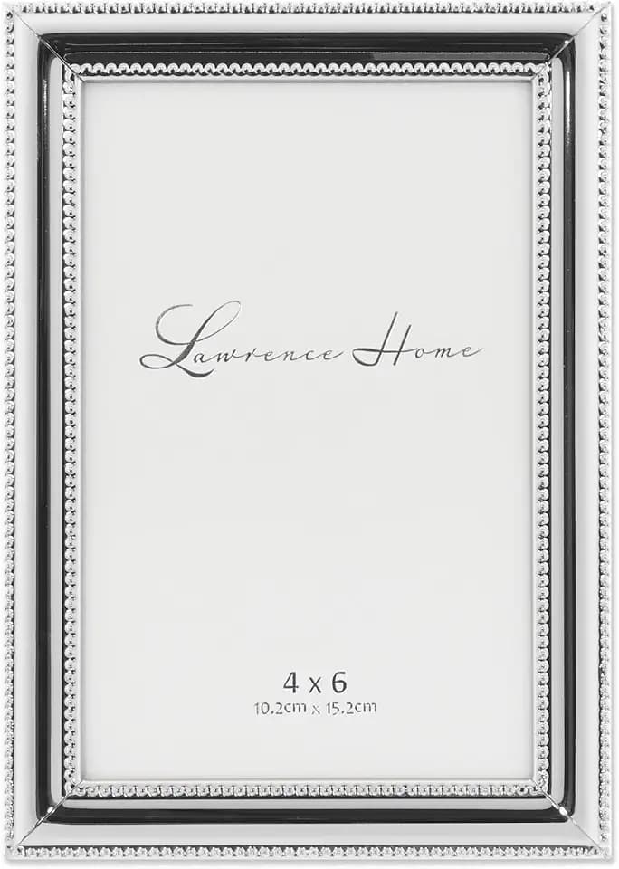 Lawrence Frames 510746 4x6 Metal Picture Frame Silver-Plate with Delicate Beading