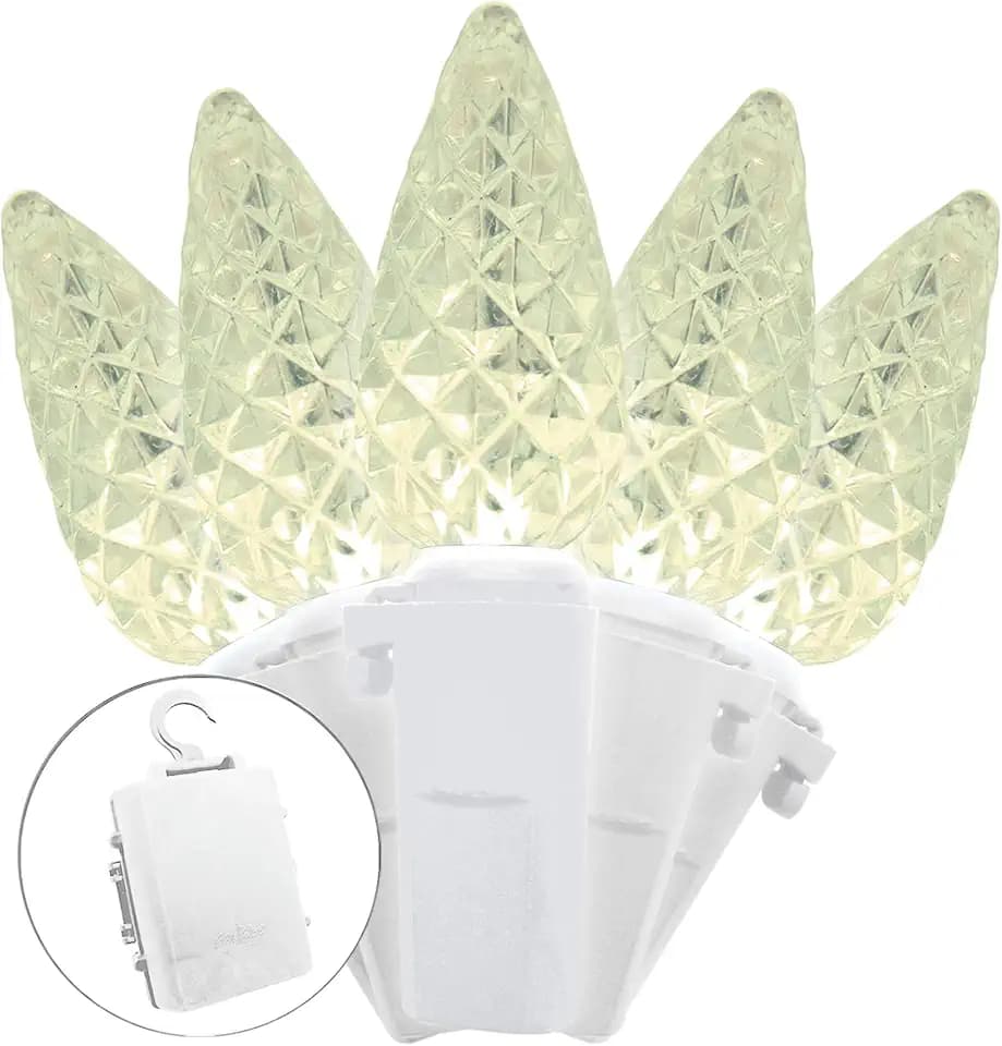 35-Lights Warm White C6 LED Light Set with White Wire (12.33 FT) - Vibrant & Sparkling Decorations, Perfect for Christmas Trees, Wreaths, Fences, Patios & More - 1 Set