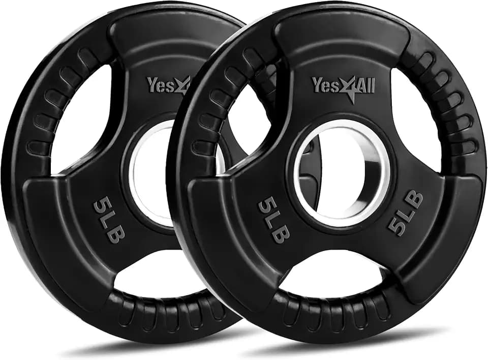 Yes4All Rubber Coated Weight Plate, 5-70 Lb Cast Iron Weight for 2-Inch Barbell, 3-Handle Design for Easy Grip, Strength Training, Weightlifting & Home Gym Workout, Single & Pair