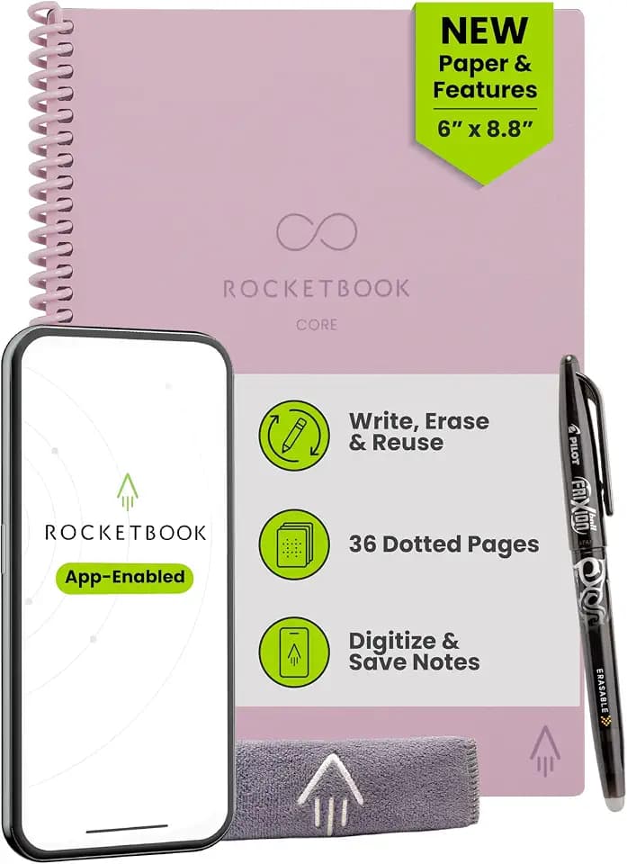 Rocketbook Core Reusable Smart Notebook, Executive Size 6x8.8, Pink