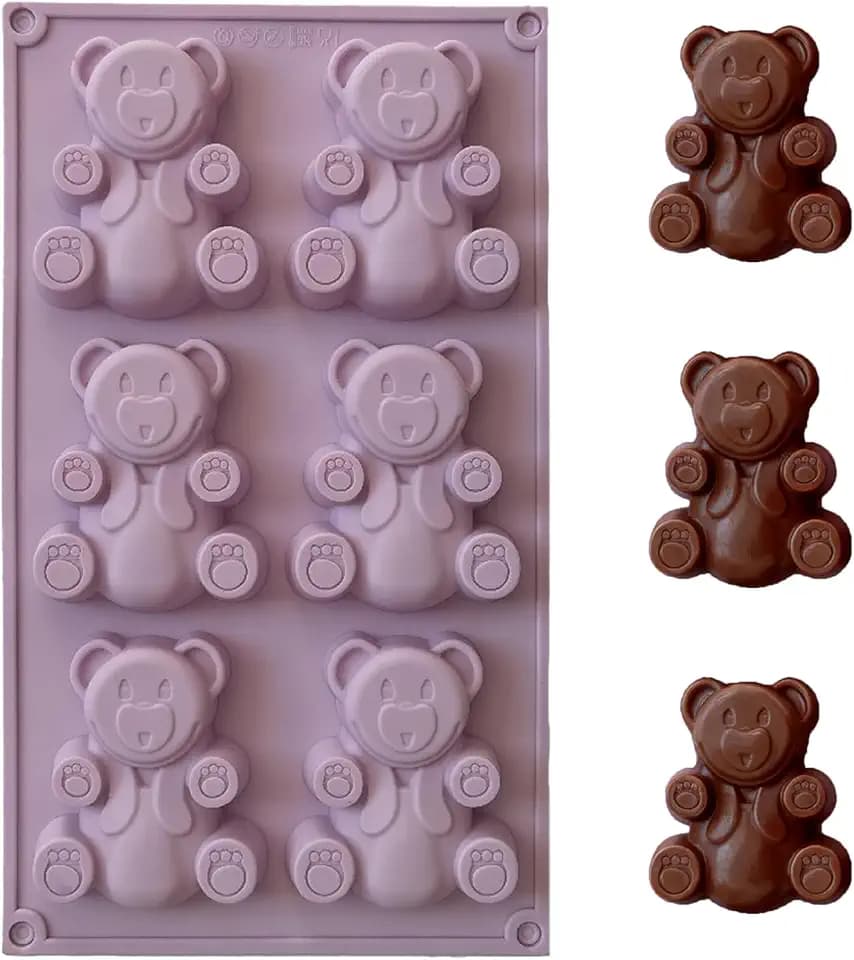 3D Large Bear Silicone Molds, 6 Cavity Bear Shaped Molds for Chocolate Candy Jello Ice Cube Soap Resin Cake and Cupcake Decoration, 11.65 x 6.81 x 0.71 inches