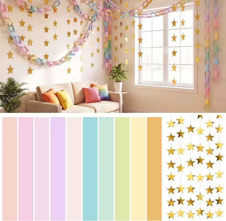 500Pcs Paper Chain Garland and 6Pcs Mirror Star Garland