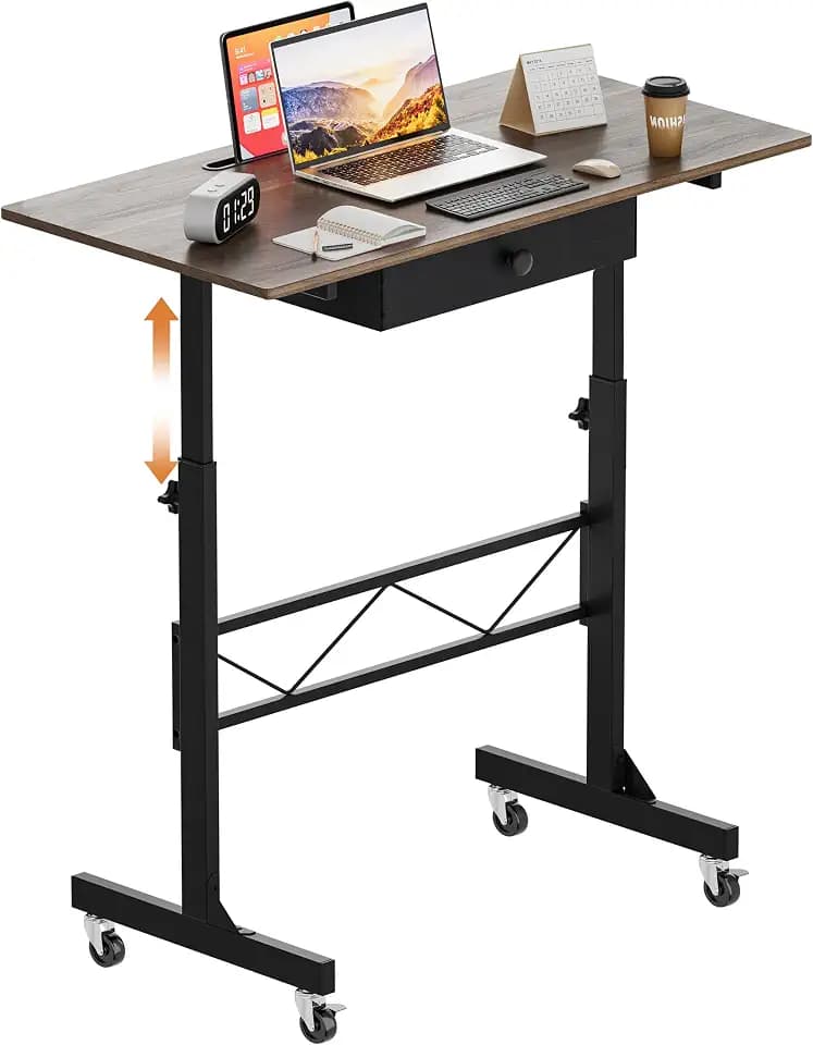COMHOMA Standing Desk Adjustable Height & Tiltable Tabletop, Portable Stand Up Desk for Laptop, Mobile Folding Desk for Home Office Work and Walking Pad Treadmill, Height 30.7"-46.4", Brown