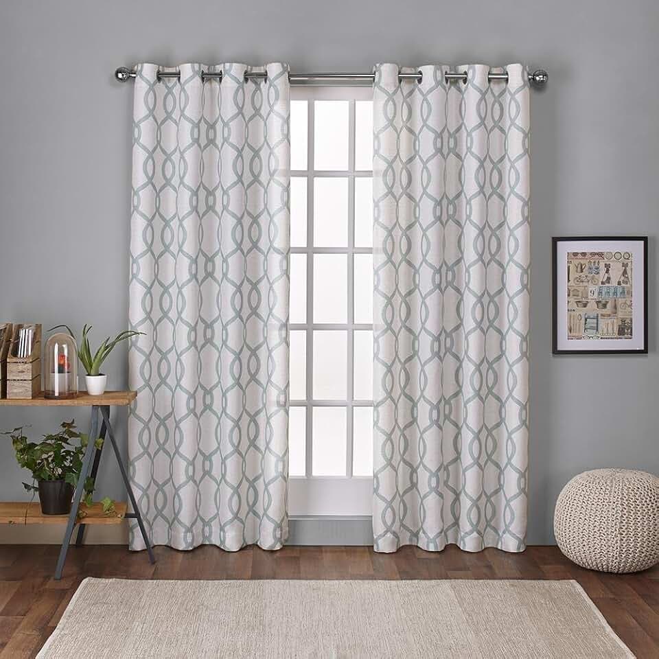 EXCLUSIVE HOME Kochi Light Filtering Linen Blend Grommet Top Curtain Panel Pair, 54"x108", Seafoam