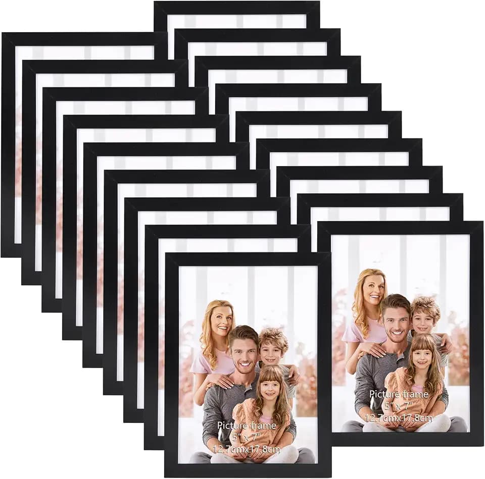 WIFTREY 5x7 Black Picture Frame Bulk 5 x 7 Photo Frames for Wall Hanging or Tabletop Display, 18 Pack