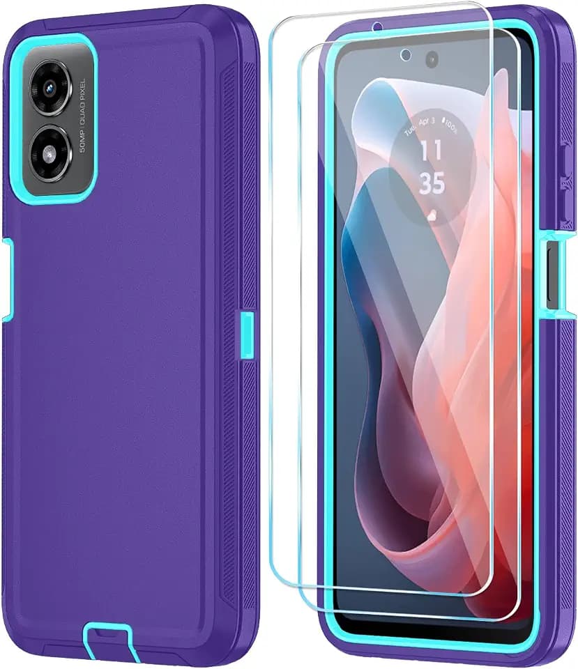 Qinmay for Motorola Moto G Play 2024 Case, 3-Layer Cover, PurpleSkyBlue